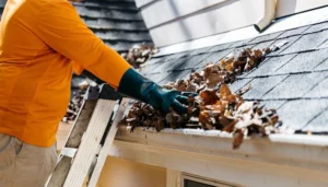 gutter being cleaned using gutter cleaning tools