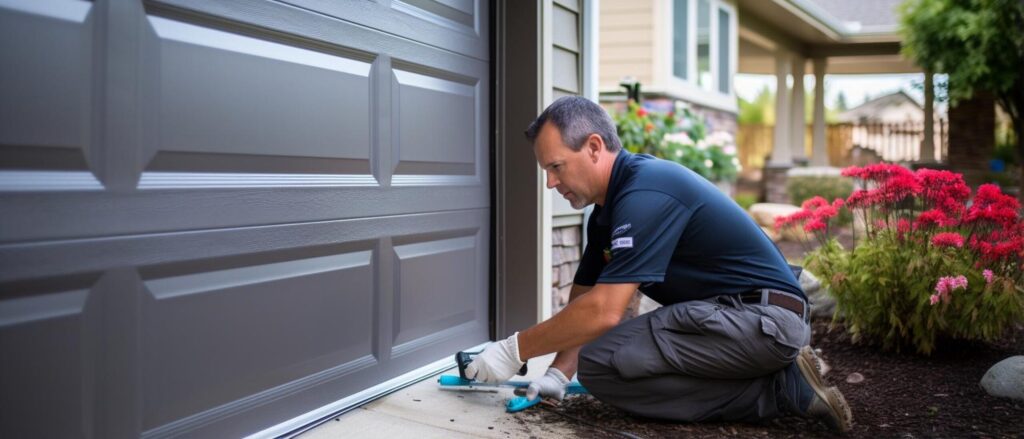expert checking if garage door track is bent or not
